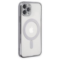 Newface iPhone 11 Pro Max Kılıf Magneticsafe Lazer Silikon - Gümüş
