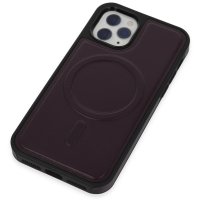 Newface iPhone 11 Pro Max Kılıf Ozzi Magsafe Deri Kapak - Derin Mor