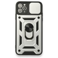Newface iPhone 11 Pro Max Kılıf Pars Lens Yüzüklü Silikon - Gümüş