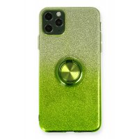 Newface iPhone 11 Pro Max Kılıf Simli Yüzüklü Silikon - Yeşil