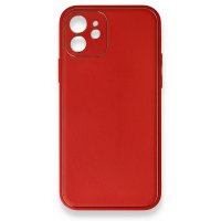 Newface iPhone 12 Kılıf Coco Deri Silikon Kapak - Kırmızı