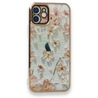 Newface iPhone 12 Kılıf Çiçekli Silikon - Gri