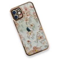 Newface iPhone 12 Kılıf Çiçekli Silikon - Gri