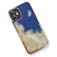 Newface iPhone 12 Kılıf Çiçekli Silikon - Lacivert