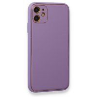 Newface iPhone 12 Kılıf Coco Deri Silikon Kapak - Lila
