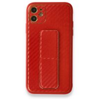 Newface iPhone 12 Kılıf Coco Karbon Standlı Kapak  - Kırmızı