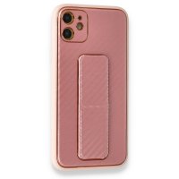 Newface iPhone 12 Kılıf Coco Karbon Standlı Kapak  - Pembe