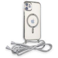 Newface iPhone 12 Kılıf Divo Lazer Askılı Magsafe Kapak - Gümüş