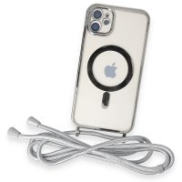 Newface iPhone 12 Kılıf Divo Lazer Askılı Magsafe Kapak - Gümüş