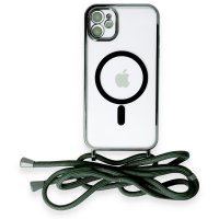 Newface iPhone 12 Kılıf Divo Lazer Askılı Magsafe Kapak - Koyu Yeşil