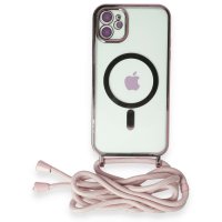 Newface iPhone 12 Kılıf Divo Lazer Askılı Magsafe Kapak - Pembe