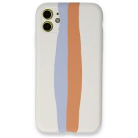 Newface iPhone 12 Kılıf Ebruli Lansman Silikon - Beyaz-Turuncu