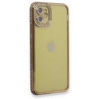 Newface iPhone 12 Kılıf Joke Taşlı Silikon - Gold