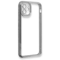 Newface iPhone 12 Kılıf Joke Taşlı Silikon - Gümüş