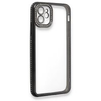 Newface iPhone 12 Kılıf Joke Taşlı Silikon - Siyah