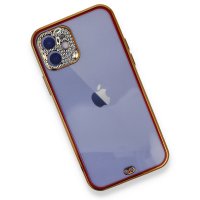 Newface iPhone 12 Kılıf Liva Taşlı Silikon - Kırmızı