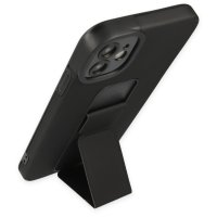 Newface iPhone 12 Kılıf Mega Standlı Silikon - Siyah