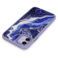 Newface iPhone 12 Kılıf Moda Simli Kapak - Mavi