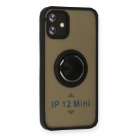 Newface iPhone 12 Kılıf Montreal Yüzüklü Silikon Kapak - Siyah