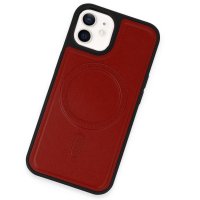 Newface iPhone 12 Kılıf Ozzi Magsafe Deri Kapak - Kırmızı