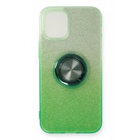 Newface iPhone 12 Kılıf Simli Yüzüklü Silikon - Yeşil