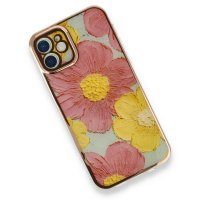 Newface iPhone 12 Mini Kılıf Çiçekli Silikon - Pembe