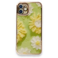 Newface iPhone 12 Mini Kılıf Çiçekli Silikon - Yeşil