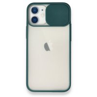 Newface iPhone 12 Mini Kılıf Palm Buzlu Kamera Sürgülü Silikon - Yeşil