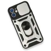 Newface iPhone 12 Mini Kılıf Pars Lens Yüzüklü Silikon - Gümüş