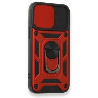 Newface iPhone 12 Kılıf Pars Lens Yüzüklü Silikon - Kırmızı