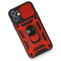 Newface iPhone 12 Kılıf Pars Lens Yüzüklü Silikon - Kırmızı