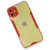 Newface iPhone 12 Mini Kılıf Platin Simli Silikon - Kırmızı