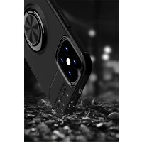 Newface iPhone 12 Mini Kılıf Range Yüzüklü Silikon - Siyah-Kırmızı