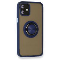 Newface iPhone 12 Mini Kılıf Montreal Yüzüklü Silikon Kapak - Lacivert