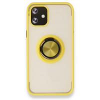 Newface iPhone 12 Kılıf Montreal Yüzüklü Silikon Kapak - Sarı