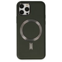 Newface iPhone 12 Pro Kılıf Coco Deri Magneticsafe Silikon - Haki Yeşil