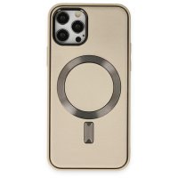 Newface iPhone 12 Pro Kılıf Coco Deri Magneticsafe Silikon - Krem