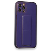 Newface iPhone 12 Pro Kılıf Coco Deri Standlı Kapak - Mor