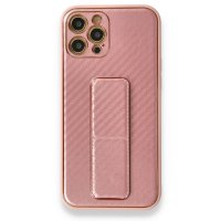 Newface iPhone 12 Pro Kılıf Coco Karbon Standlı Kapak  - Pembe