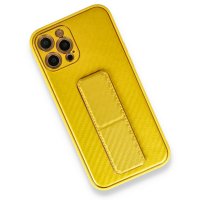 Newface iPhone 12 Pro Kılıf Coco Karbon Standlı Kapak - Sarı