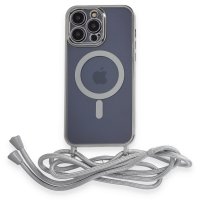 Newface iPhone 12 Pro Kılıf Divo Lazer Askılı Magsafe Kapak - Gümüş