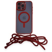 Newface iPhone 12 Pro Kılıf Divo Lazer Askılı Magsafe Kapak - Kırmızı