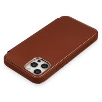 Newface iPhone 12 Pro Kılıf Dolpin Kapaklı - Kahverengi