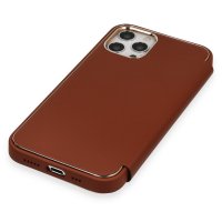 Newface iPhone 12 Pro Kılıf Dolpin Kapaklı - Kahverengi