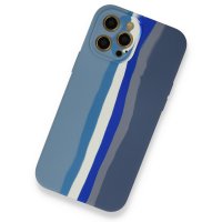 Newface iPhone 12 Pro Kılıf Ebruli Lansman Silikon - Mavi-Gri