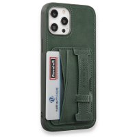 HDD iPhone 12 Pro Kılıf HD Deri Kartvizitli Kapak - Yeşil