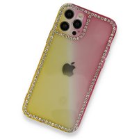 Newface iPhone 12 Pro Kılıf İmaj Silikon - Sarı-Pembe