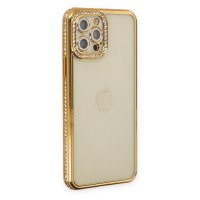 Newface iPhone 12 Pro Kılıf Joke Taşlı Silikon - Gold