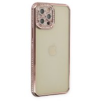 Newface iPhone 12 Pro Kılıf Joke Taşlı Silikon - Pembe