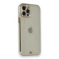 Newface iPhone 12 Pro Kılıf Liva Taşlı Silikon - Beyaz